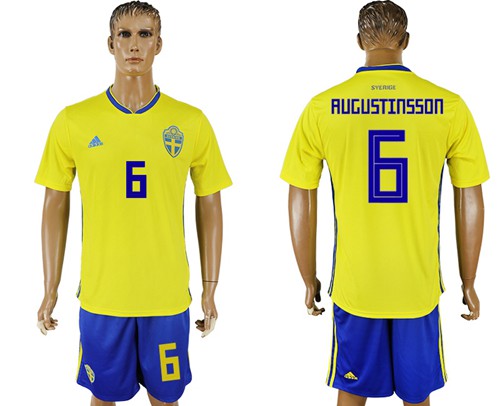 Sweden #6 Augustinsson Home Soccer Country Jersey